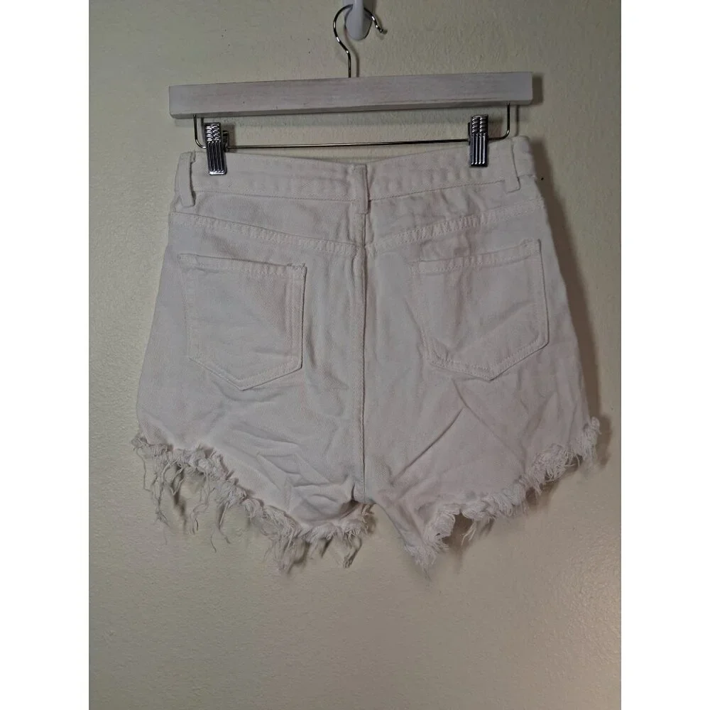 Distressed Denim Jean Shorts Y2K Retro Grunge Casual Summer White Size 29